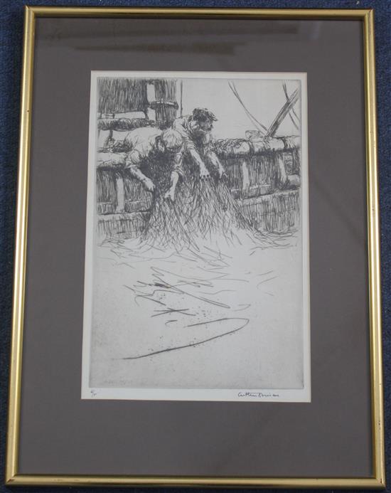 Arthur Briscoe (1873-1943) Overhauling the trawl, 11 x 7.25in.